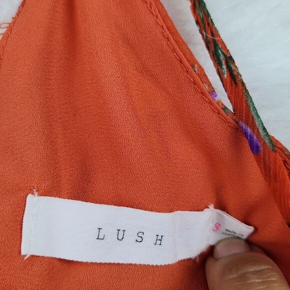 Lush Floral Chiffon Ruffle Tulip Hi Low Hem Maxi Dress Red Lavender Floral Small - Picture 5 of 6